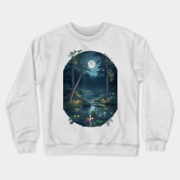 Lake Serenity: A Nighttime Enchantment Crewneck Sweatshirt by Silvana Collection